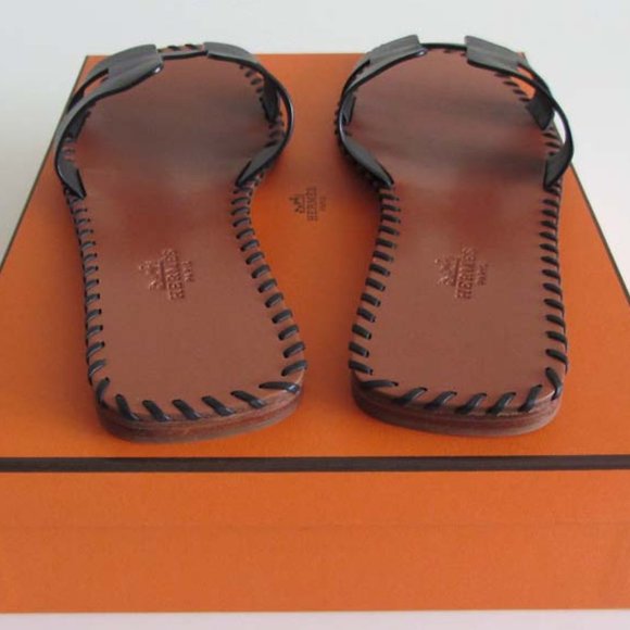 HERMES Oran "H" cut-out black braided sandals 41 Italy - Picture 3 of 9